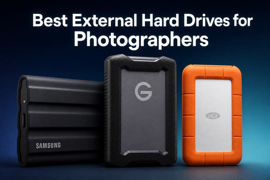 Best external hard drives for photographers: Samsung T7 Shield portable SSD, SanDisk Professional G-DRIVE ArmorATD rugged HDD, and LaCie Rugged USB-C drive