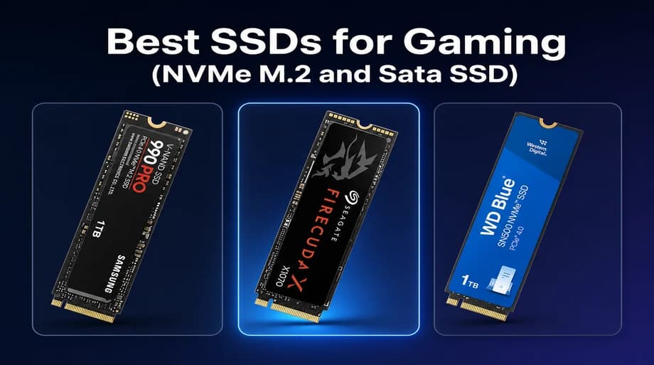 Best SSDs for Gaming (NVMe M.2 and Sata SSD): Samsung 990 PRO, Seagate FireCuda X1070, and Western Digital WD Blue SN5000